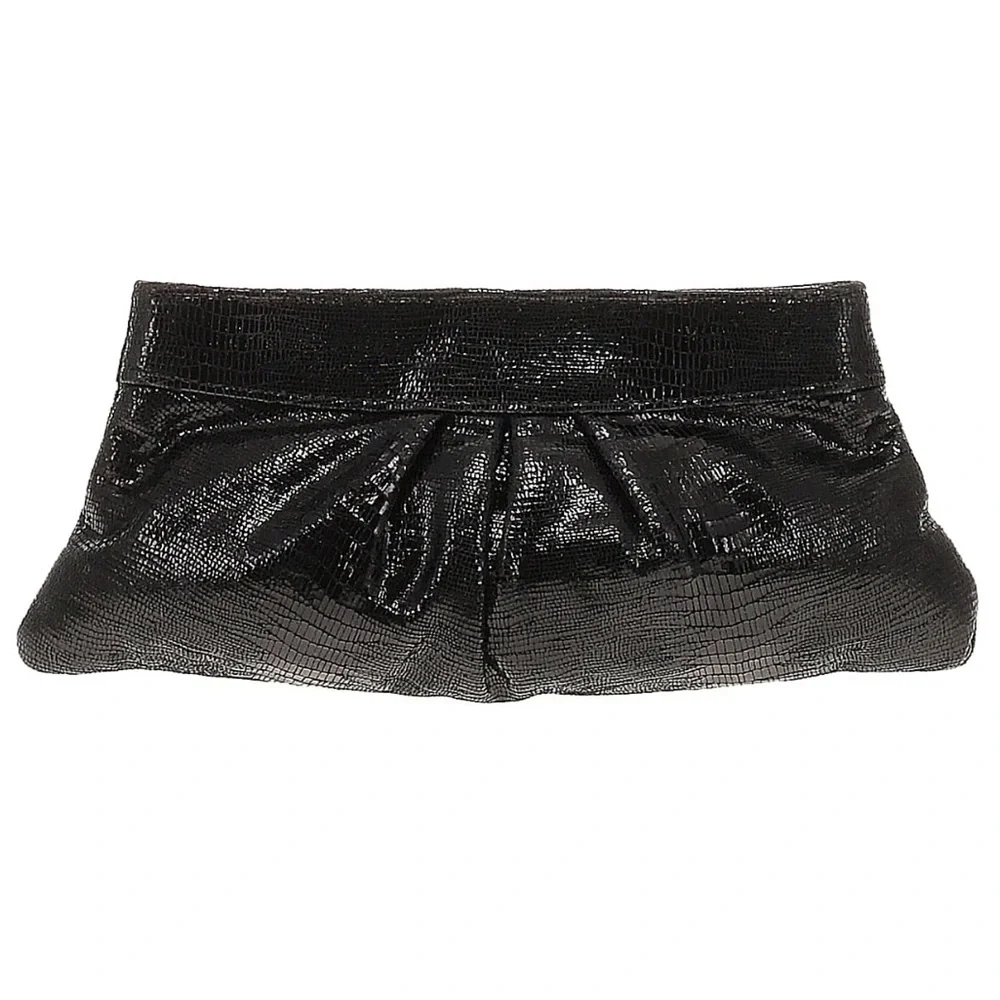 Lauren Merkin Black Shiny Faux Snakeskin Embossed Eve Leather Evening Clutch Bag